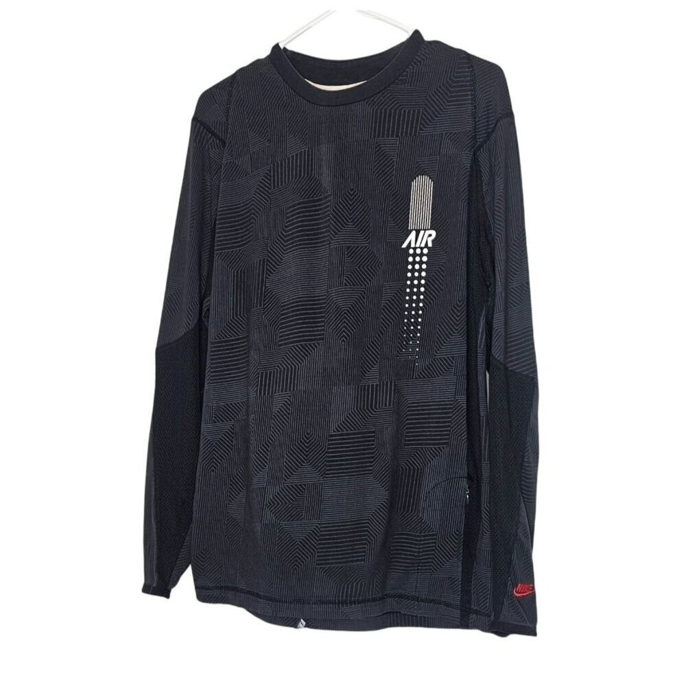 Nike‎ Long-Sleeve Air Top Size M Mens Cotton Blend Modern Geometric Black